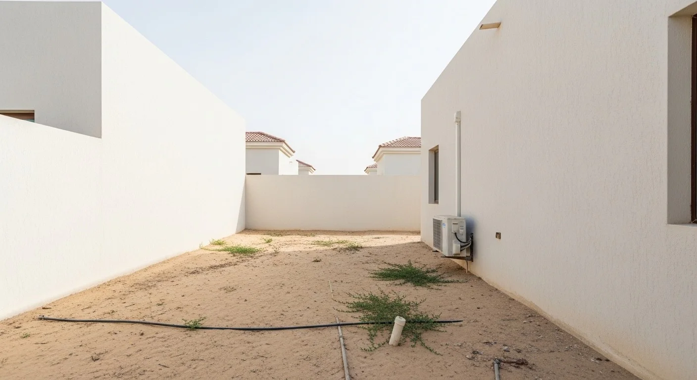 A bare UAE villa side yard before any outdoor construction work